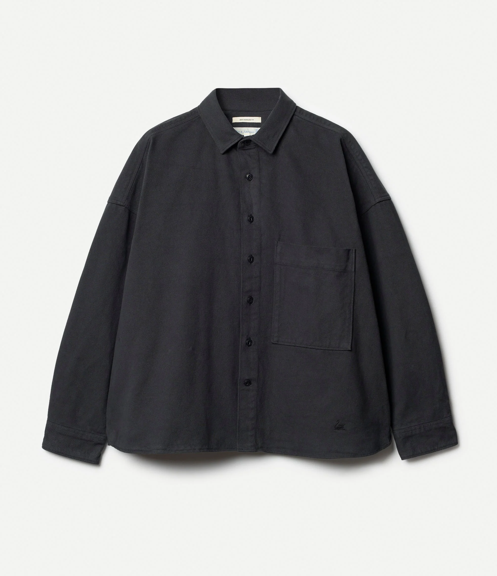 Cropped Boxy Style Cotton Twill Long Sleeve Shirt