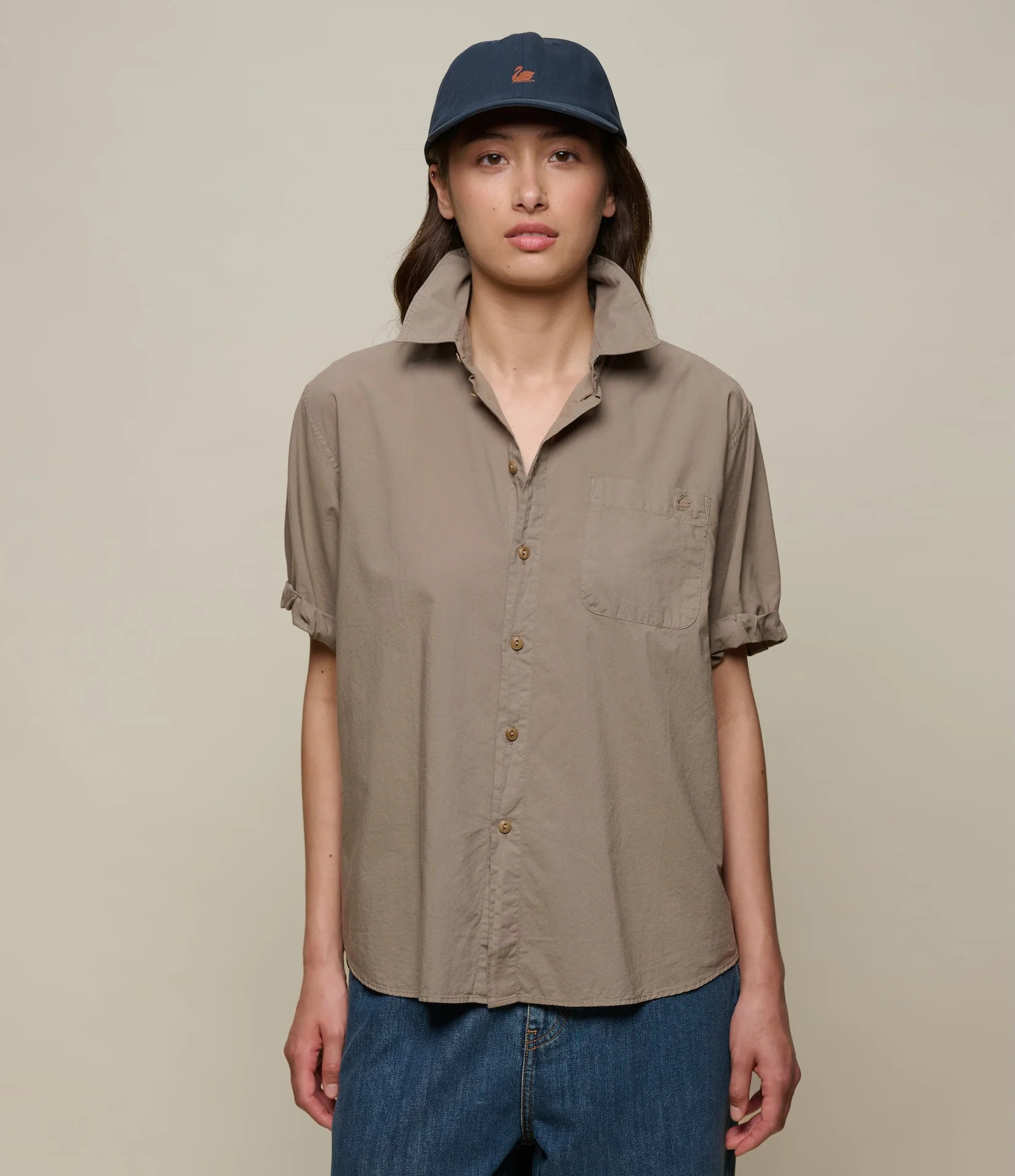 Lightweight Cotton Poplin Women's Shirt with Rolled-Up Sleeves