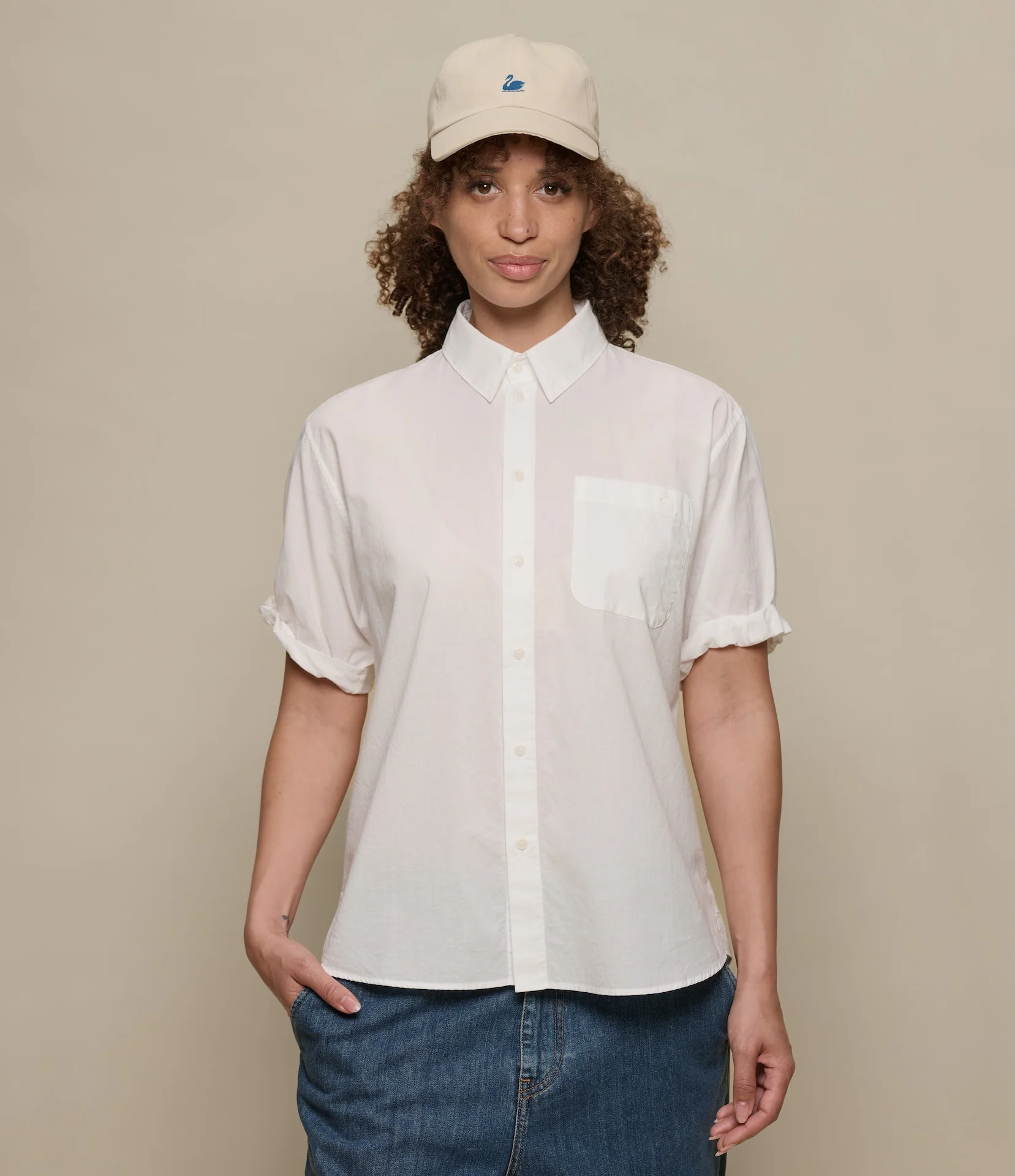 Lightweight Cotton Poplin Women's Shirt with Rolled-Up Sleeves
