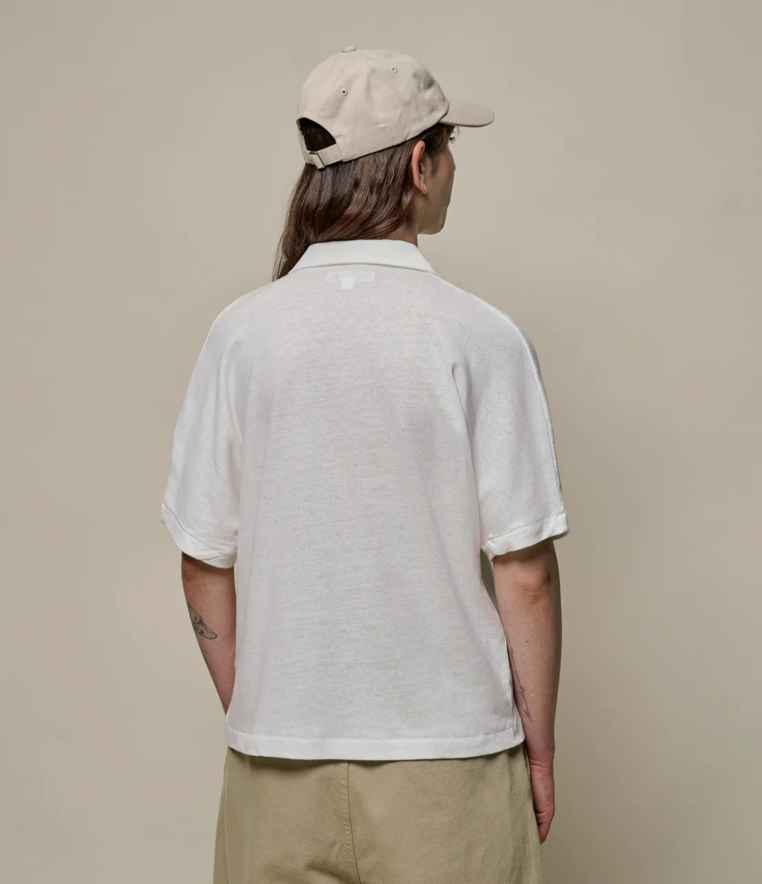 Linen-Cotton Relxed Fit Women's Short Sleeve Polo Shirt - Image 3