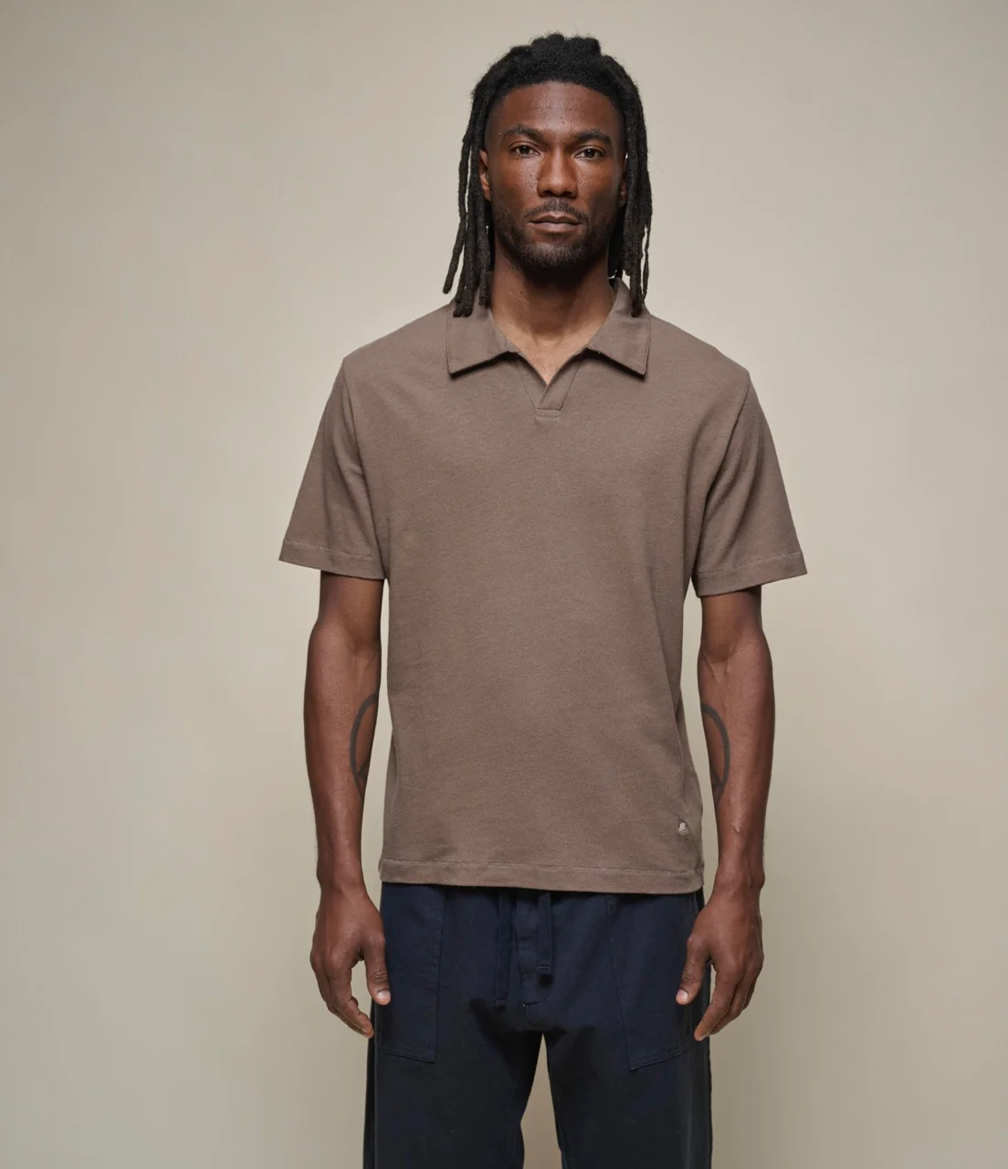 Linen-Cotton Relaxed Fit  Short Sleeve Polo Shirt