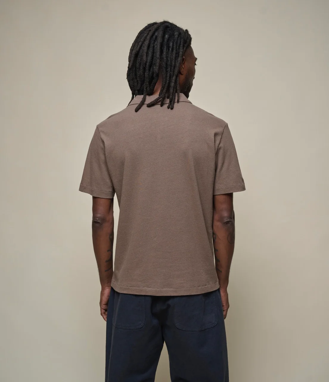 Linen-Cotton Relaxed Fit  Short Sleeve Polo Shirt - Image 4