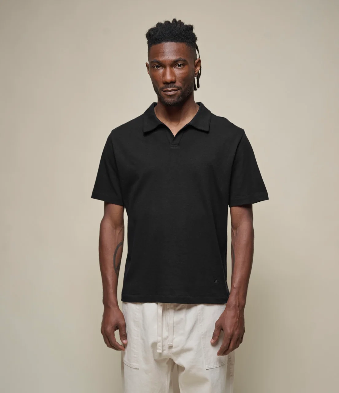 Linen-Cotton Relaxed Fit Short Sleeve Polo Shirt