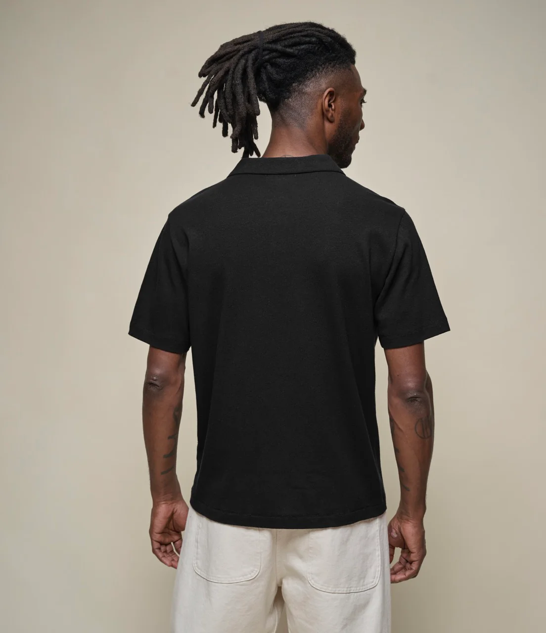 Linen-Cotton Relaxed Fit Short Sleeve Polo Shirt - Image 3