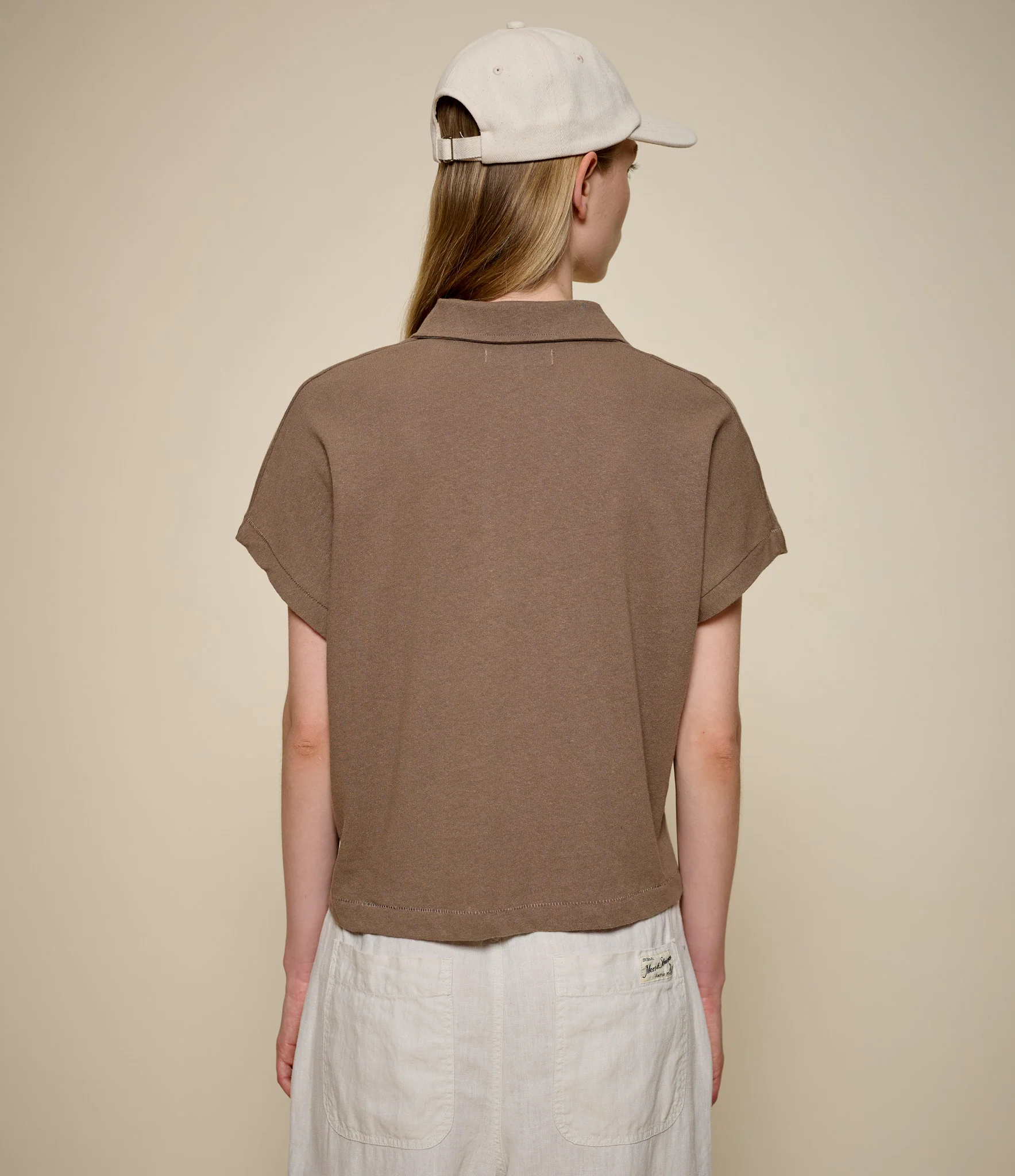 Linen-Cotton Relxed Fit Women's Short Sleeve Polo Shirt - Image 4