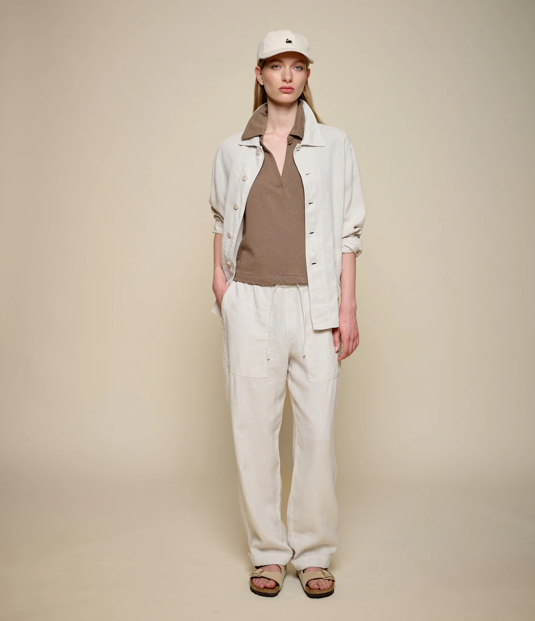 Linen-Cotton Relxed Fit Women's Short Sleeve Polo Shirt - Image 5