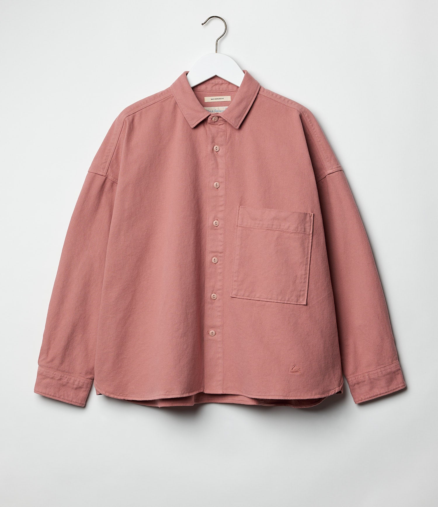 Cropped Boxy Style Cotton Twill Long Sleeve Shirt
